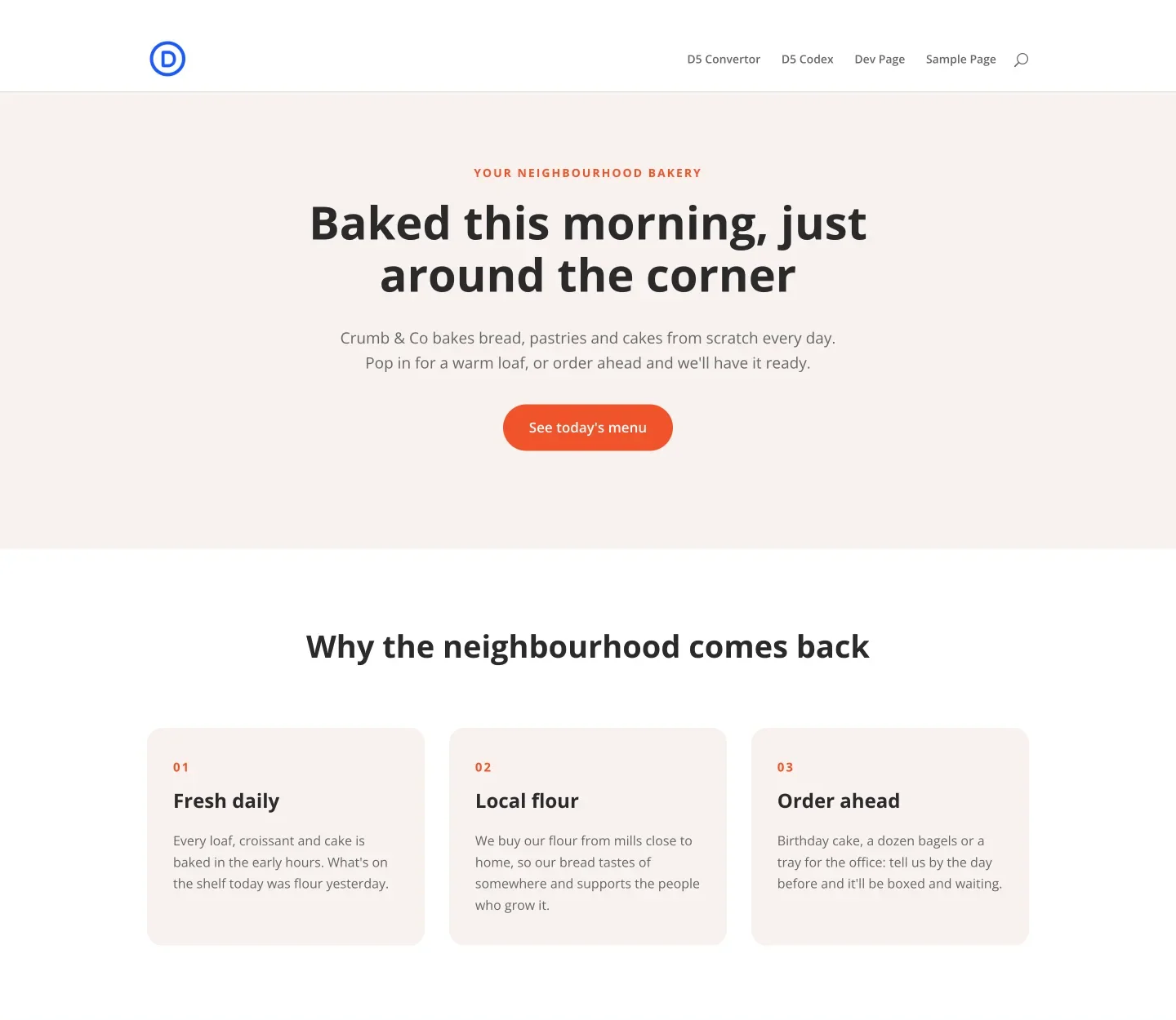 A draft landing page Claude built from one prompt, from real Divi 5 modules and the site's global colours.