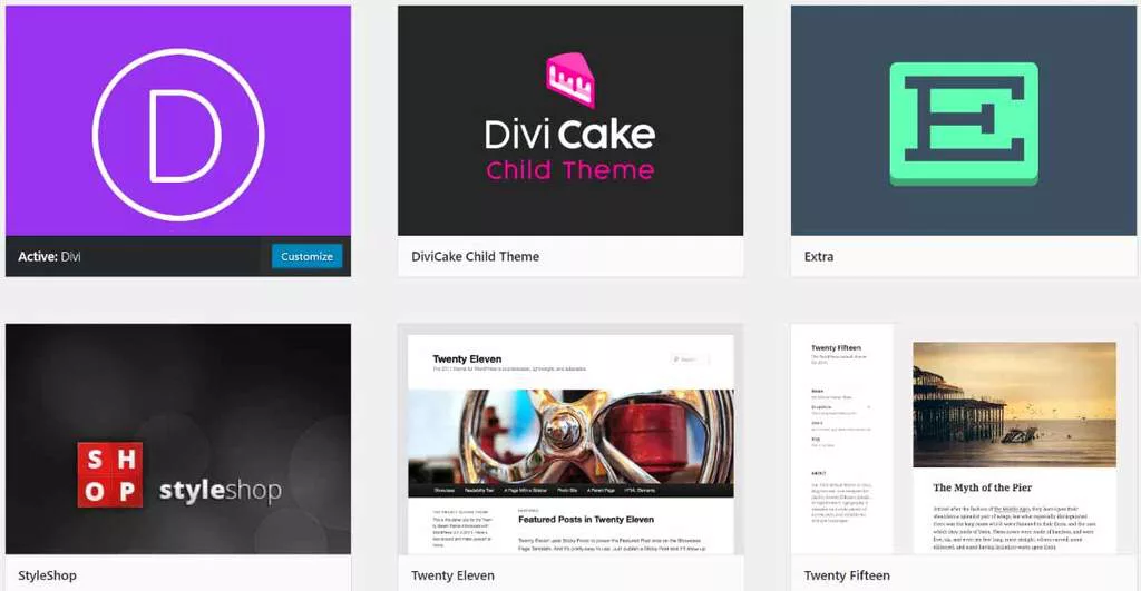 WordPress themes including Divi and Extra