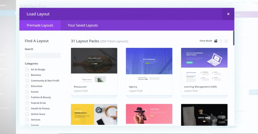 Divi theme pre-made layout packs