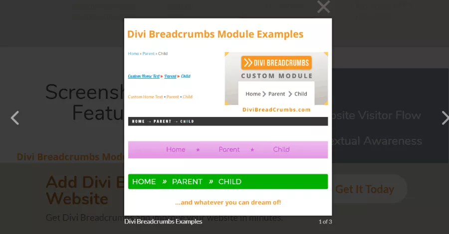 Image showing the Divi Breadcrumbs Module example