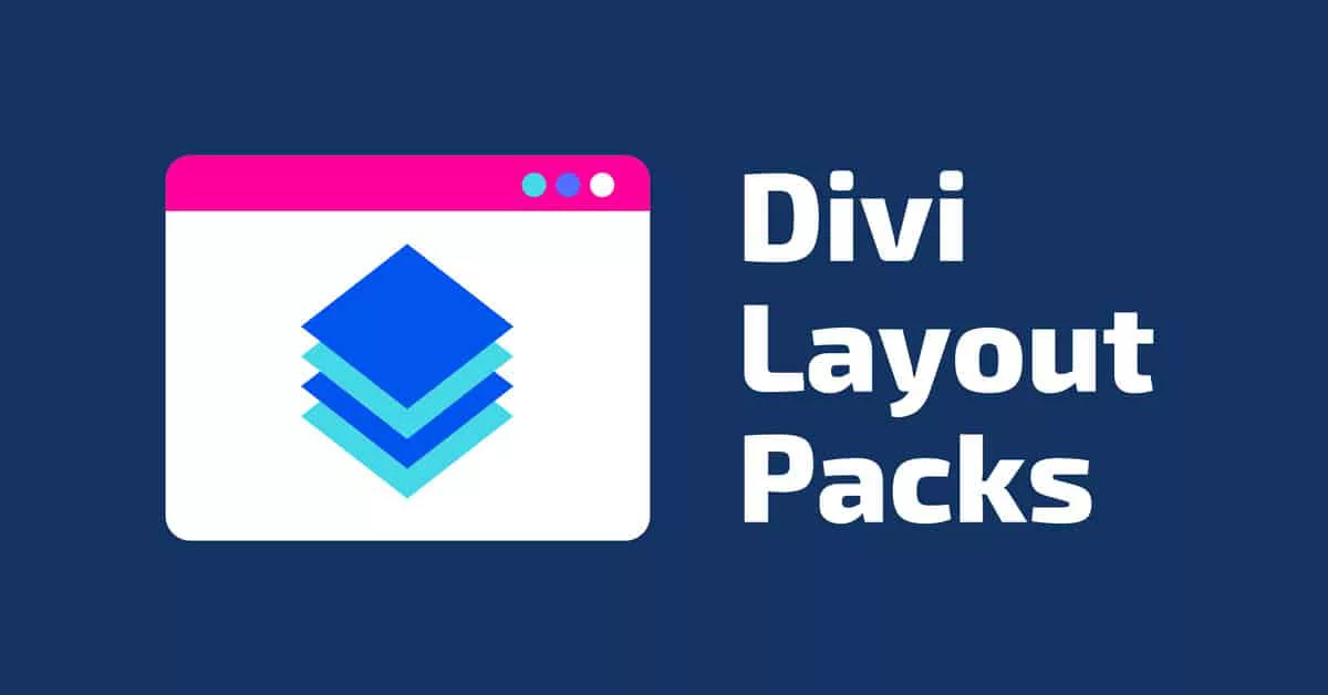 Stacked layouts on screen with text 'Divi Layout Packs'