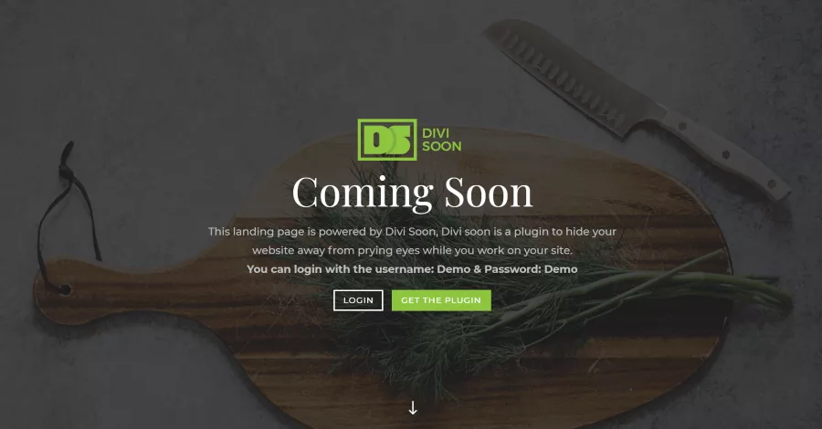 Divi Soon Plugin interface by Divi Stride, showing the settings to create and select a coming soon page layout with the Divi Builder. The Theme Customizer displays options to enable the coming soon feature and choose layouts, including a full-screen option.