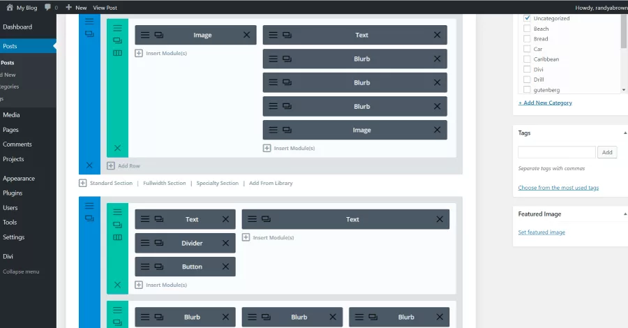 It shows the modules as building blocks that you can open, customize, and move around by drag-and-drop.
