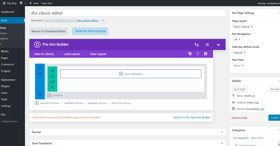If you’re using the Classic Editor you have access to two backend builders. The first is the original builder. Under the editor, you’ll see a link to open the second builder.
