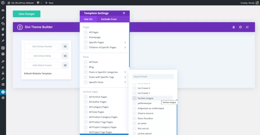 Divi Theme Builder Workspace