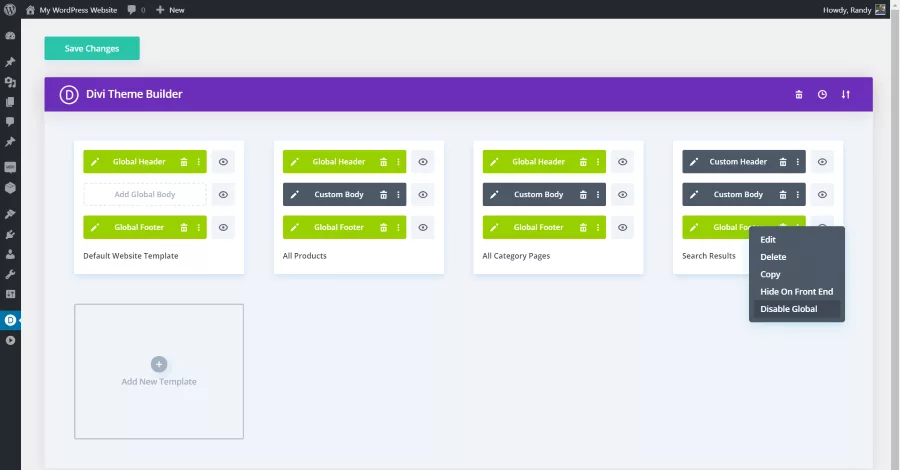 Divi Theme Builder Workspace