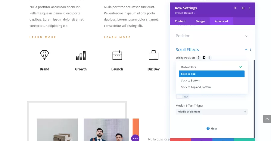 Sticky Options User Interface