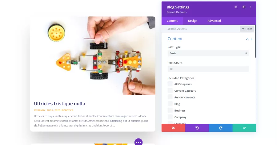 Blog Module Content Settings
