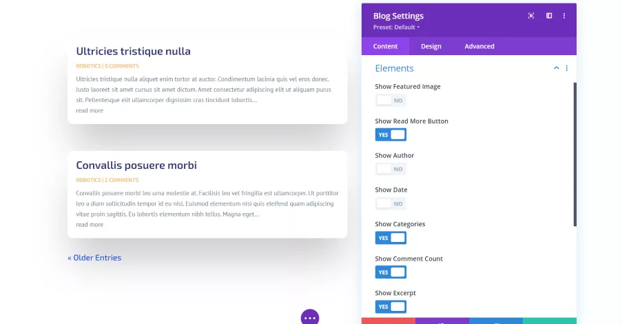 Blog Module Elements Settings