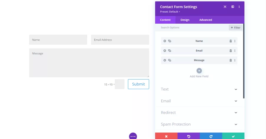 Contact Form Module Content Settings