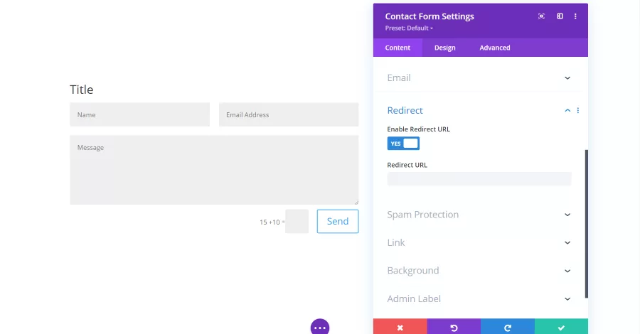 Contact Form Module Redirect Settings