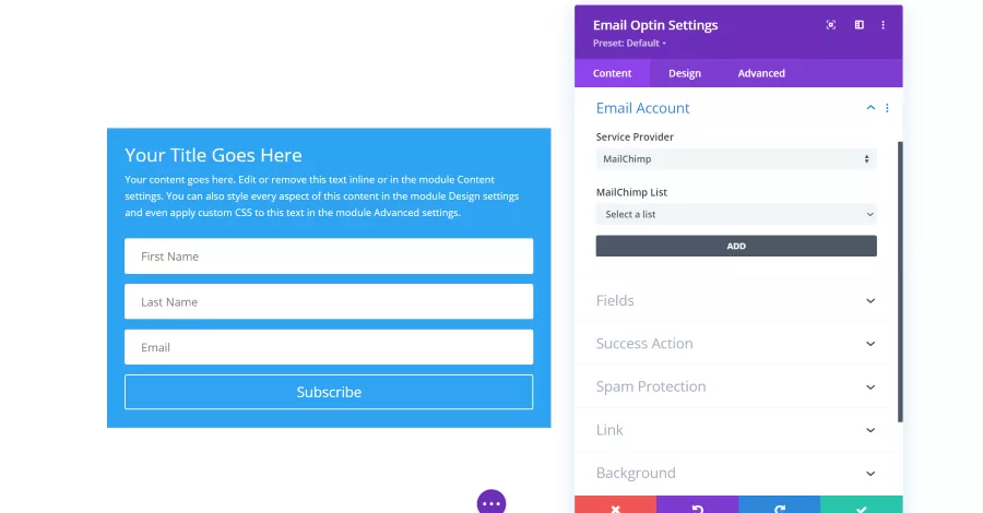 Email Optin Module Account Settings