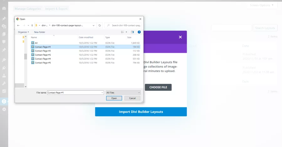 Import Layouts to the Divi Library