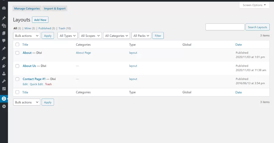 Import Layouts to the Divi Library