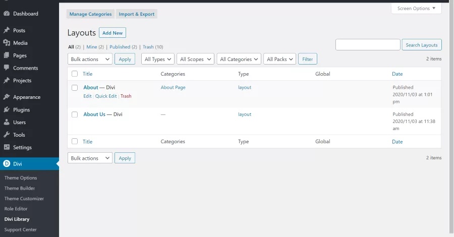 Save Layouts to the Divi Library