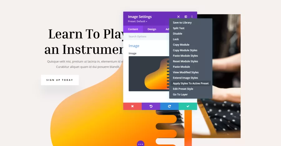Effortlessly apply styles to the active preset in Divi, ensuring seamless integration and consistency in design across your website elements.