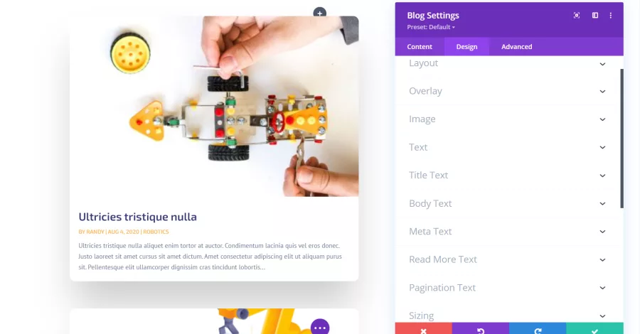 Blog Module Design Settings