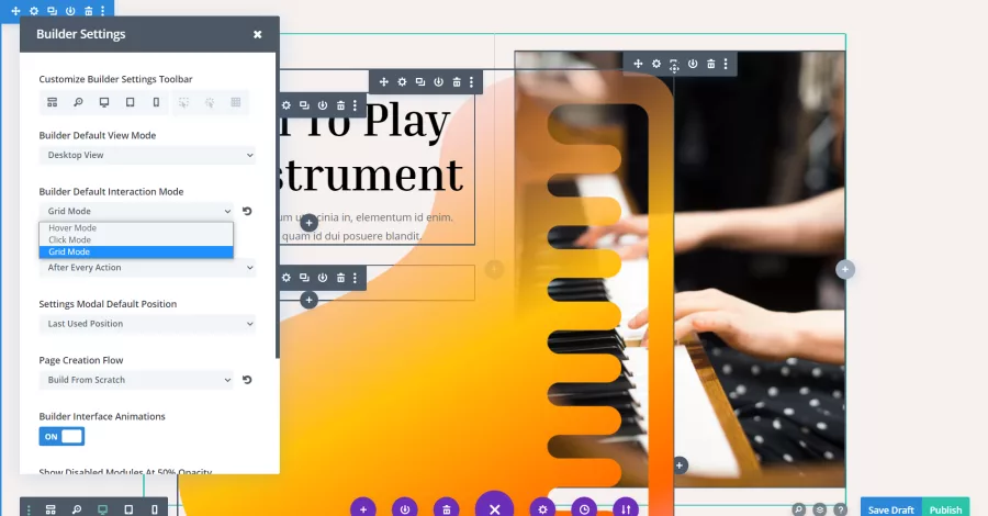 Define your preferred default interaction mode in Divi Builder for a tailored and efficient website editing experience.
