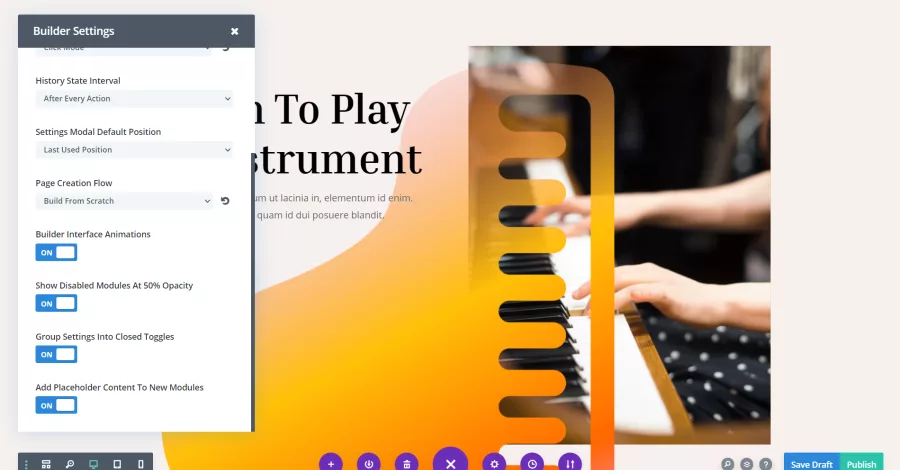 Experience dynamic builder interface animations in Divi, adding a visually engaging dimension to your website creation process.