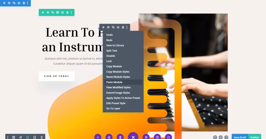 Copy modules effortlessly in Divi to replicate content or design elements with ease, streamlining the creation process and maintaining consistency across your website.