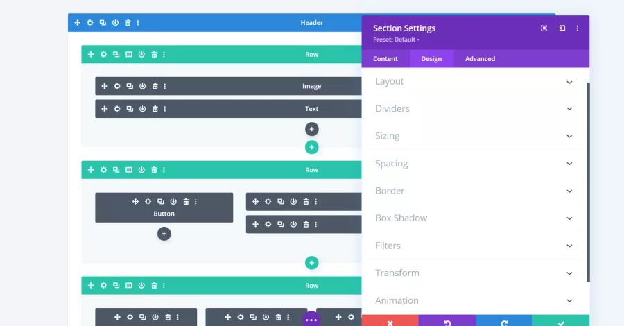 Design Settings for Sections