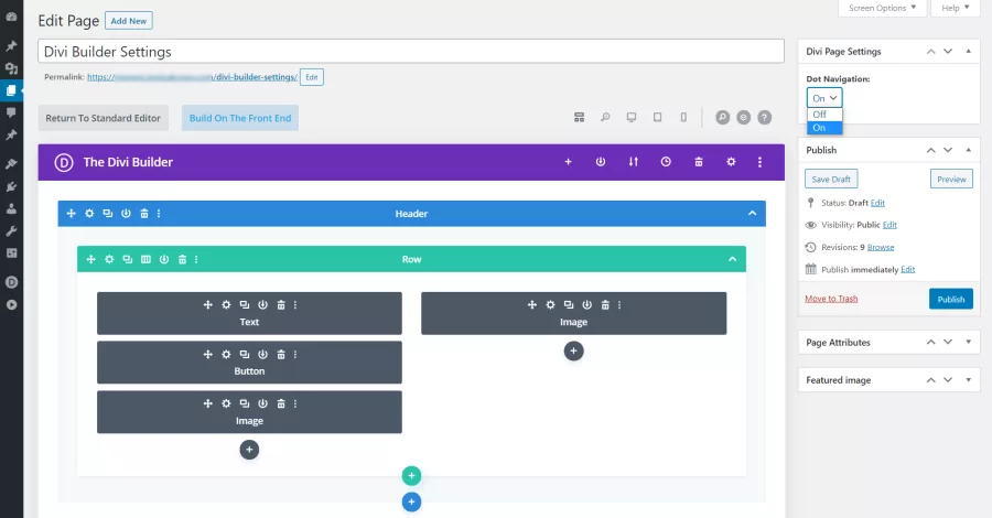 Customize dot navigation settings in Divi Page Settings for seamless and visually intuitive navigation within a specific page.