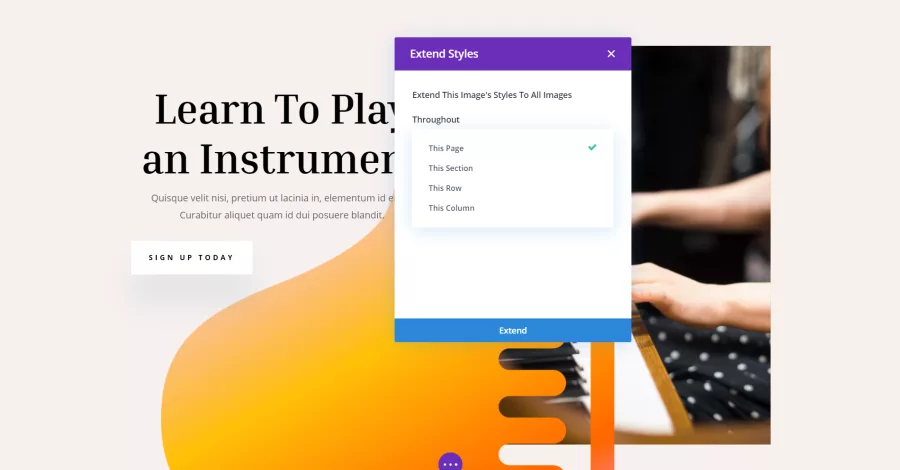 Broaden your design scope in Divi by extending styles, allowing for versatile and comprehensive customization across various elements on your website.