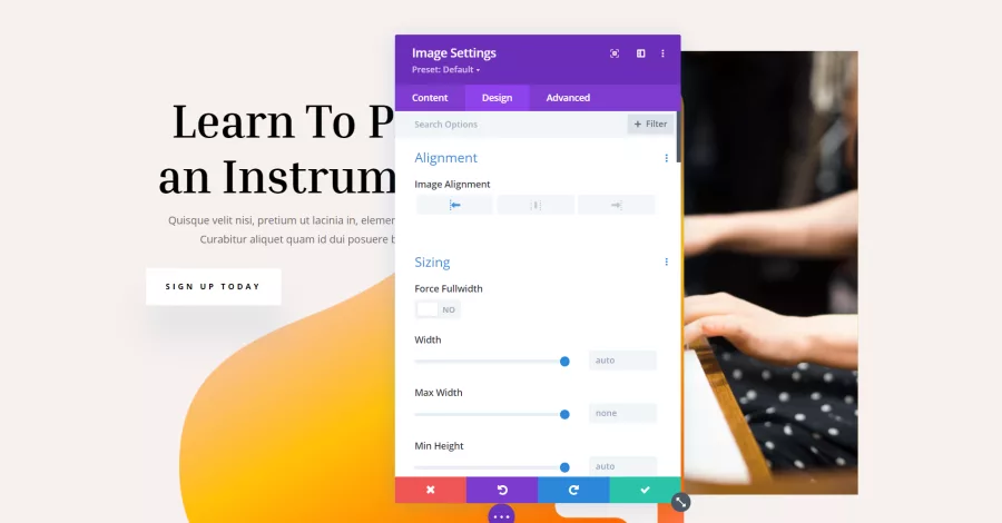 Facilitate module creation in Divi by automatically including placeholder content, expediting the design process and providing a visual reference for the appearance of various modules.