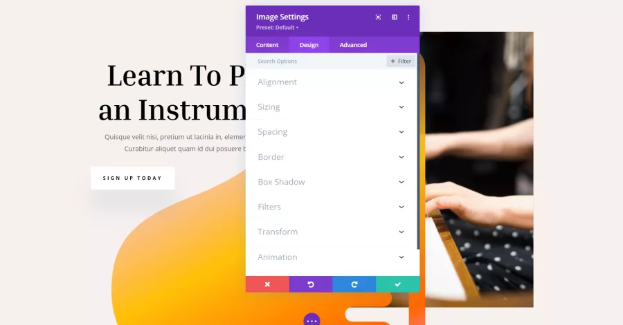 Organize settings in Divi by grouping them into closed toggles, ensuring a streamlined and visually tidy interface for efficient navigation and management during the design process.