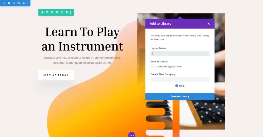 Save your design elements, sections, or modules to the Divi Library for easy reuse by utilizing the “Save to Library” feature in Divi.