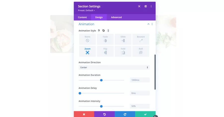 Section Settings Animation