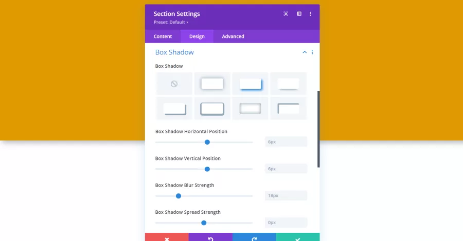 Section Settings Box Shadow