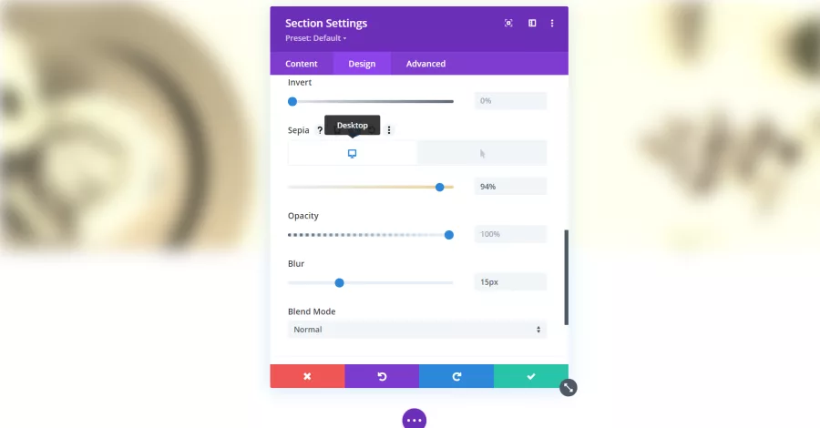 Section Settings Filters