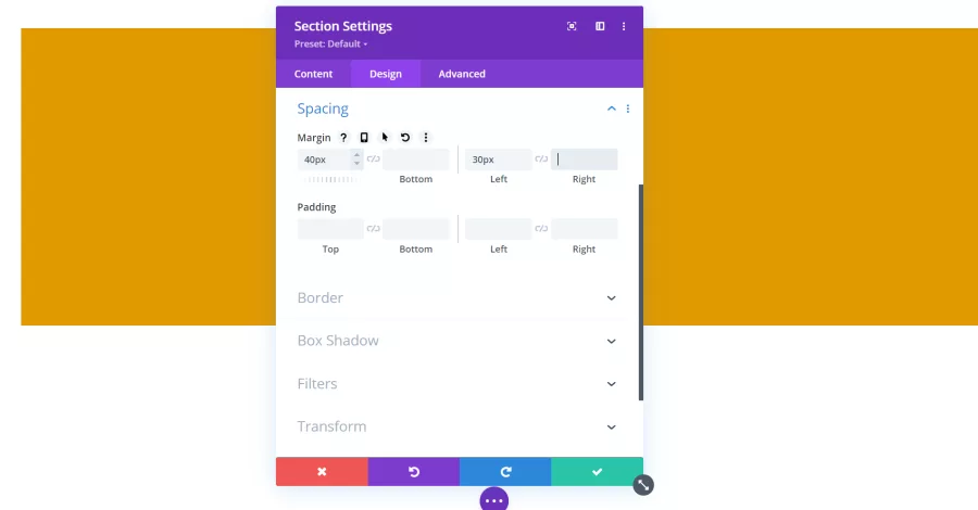 Section Settings Spacing