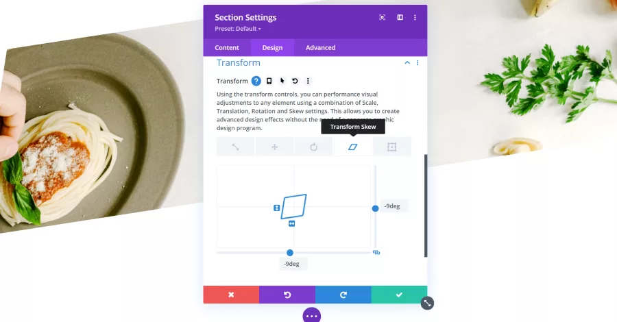 Section Settings Transform