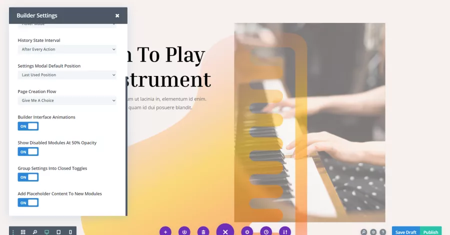Configure Divi to display disabled modules with 50% opacity, enhancing visibility and providing a visual cue for elements that are not active in your website design.