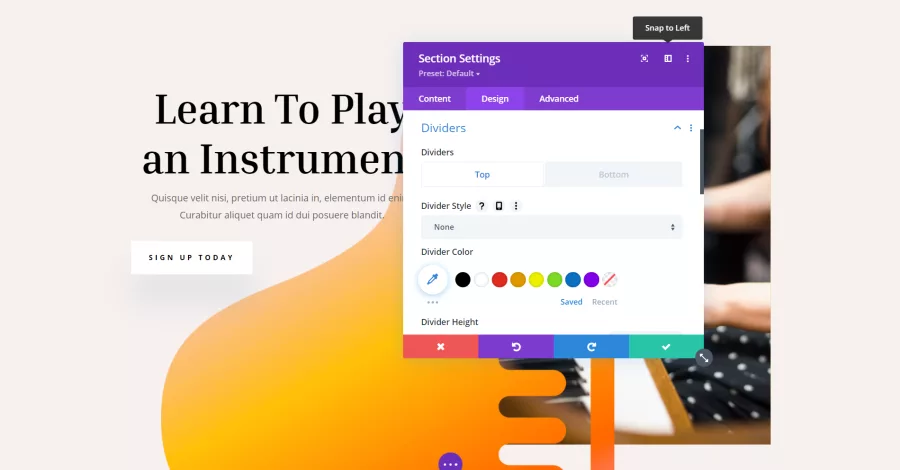 Snap an element to the left in Divi for precise left-side alignment using positioning and alignment options.