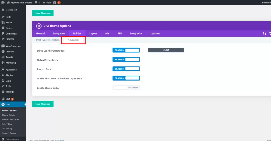 Advanced Builder Tab