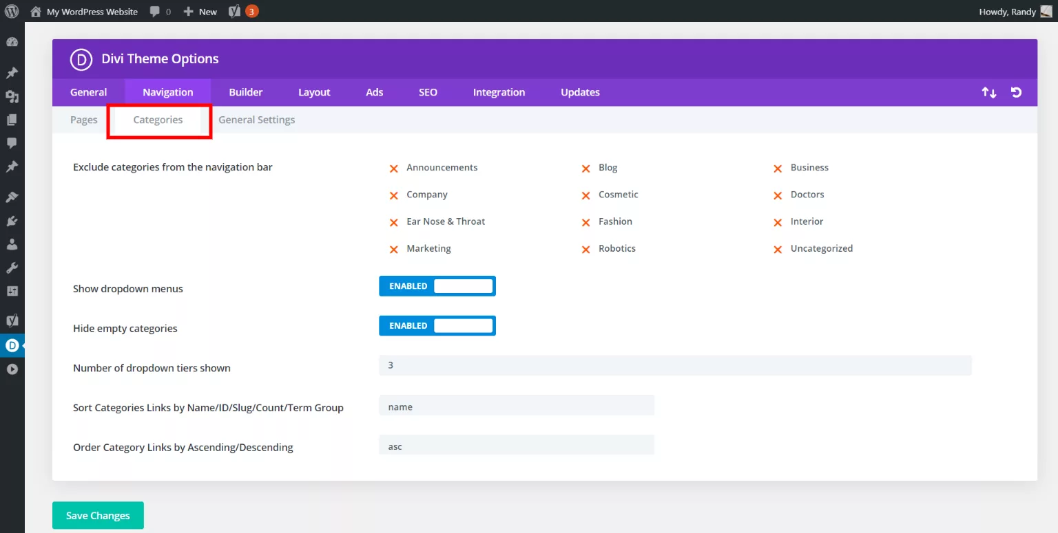 Navigation Categories Tab