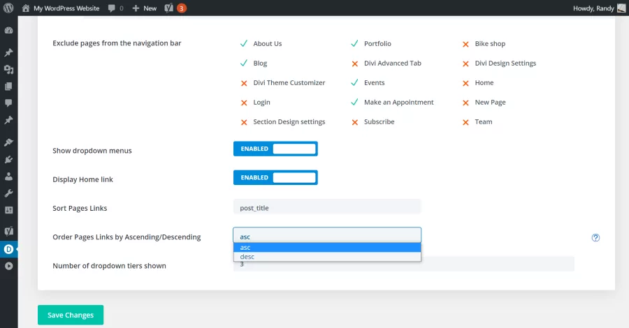 Order Pages Links by Ascending