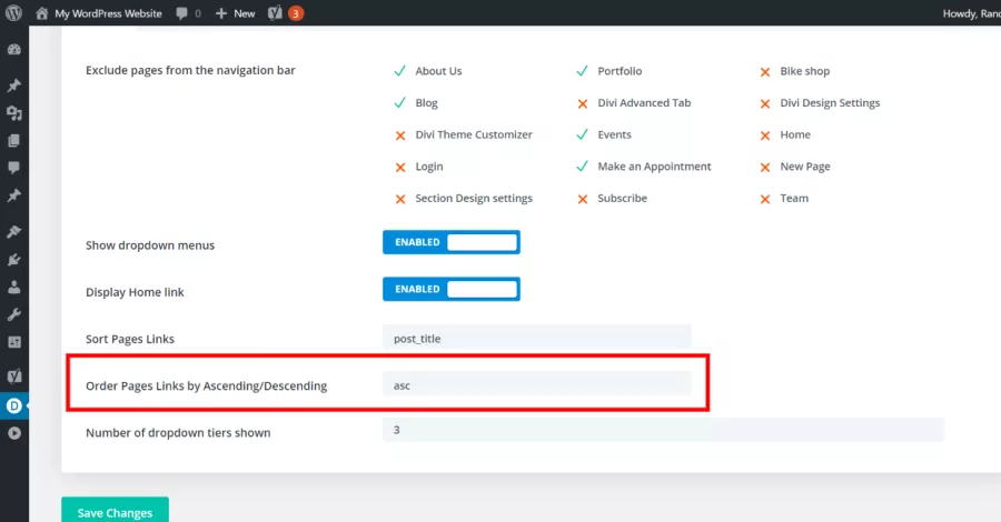 Order Pages Links by Ascending