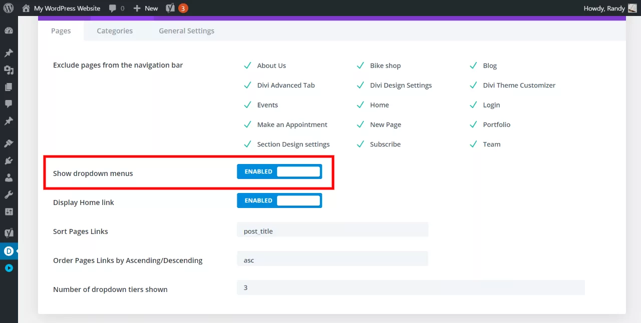Show dropdown menus
