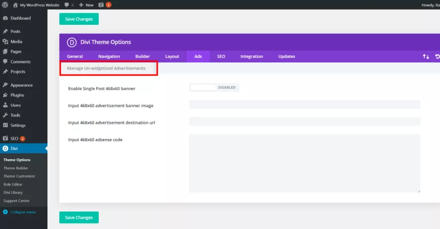 Ads - Manage Un-widgetized Advertisements