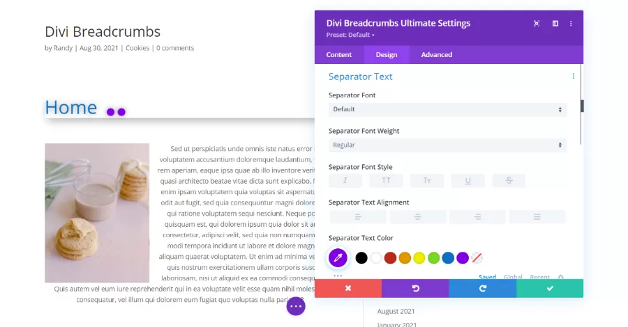 Divi Breadcrumbs Ultimate Design Settings
