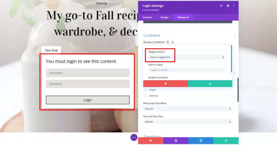Divi Condition Options Example
