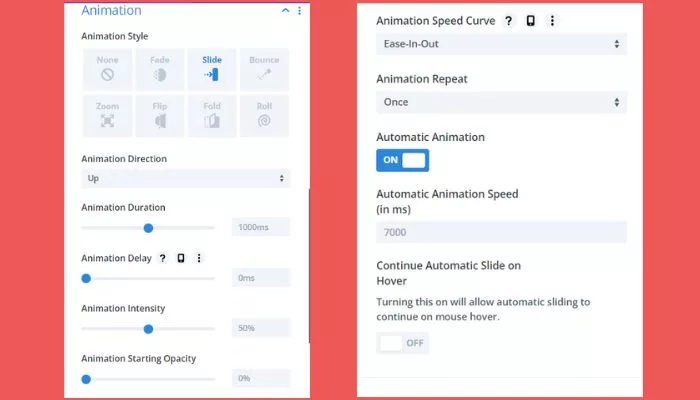 Toggling Divi Slider’s Animation Features: Style, Duration, Delay, Intensity, Automatic Animation