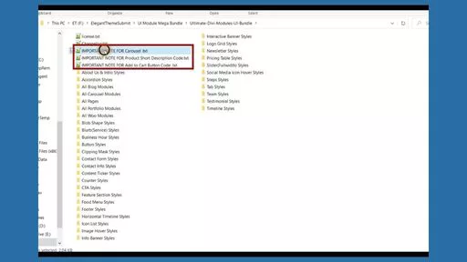 Dive into Ultimate Divi Modules UI Bundle Important Notes Folder: Carousel Code Integration