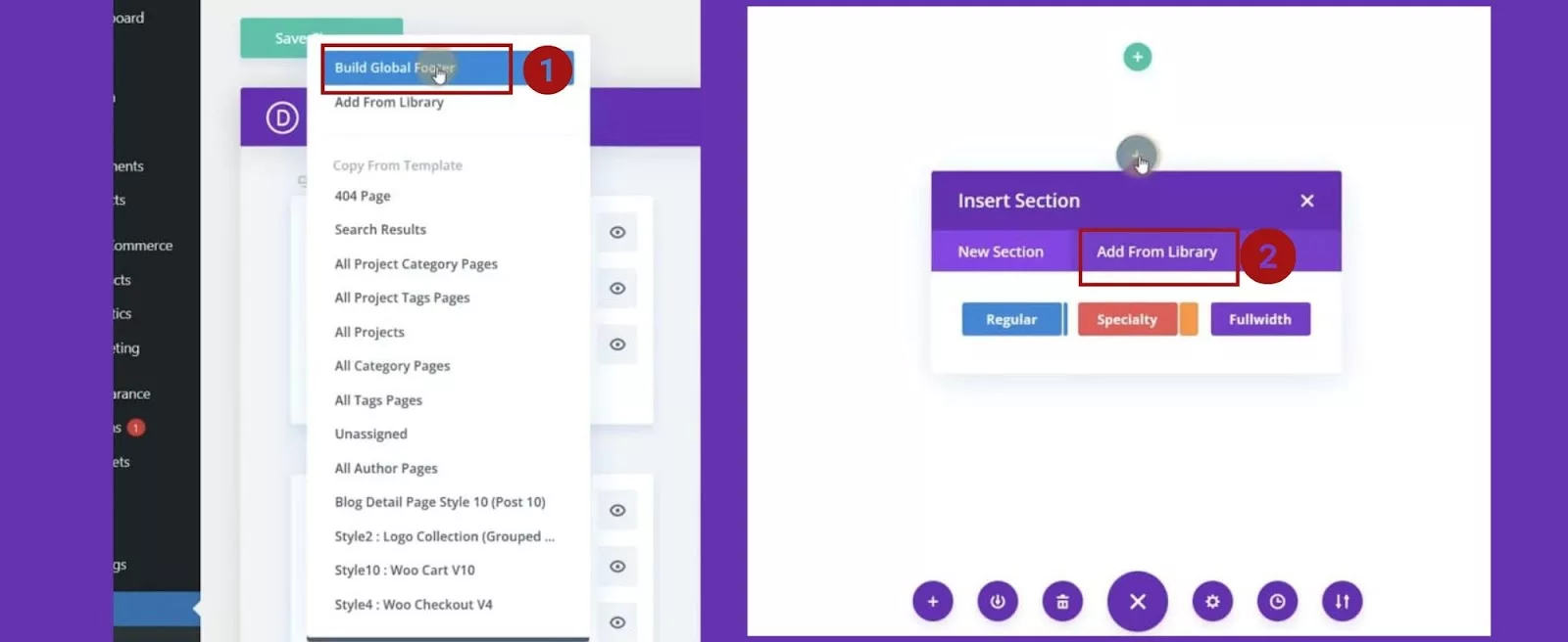 Add From Library: Importing Ultimate Divi Modules UI Bundle Footer Style