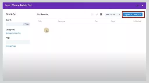 Divi Cloud Sign Up to Insert Theme Builder Set
