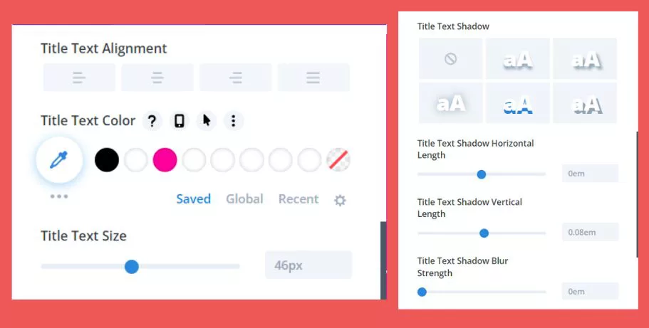 Customizing title text alignment, colors and size in the Divi slider module
